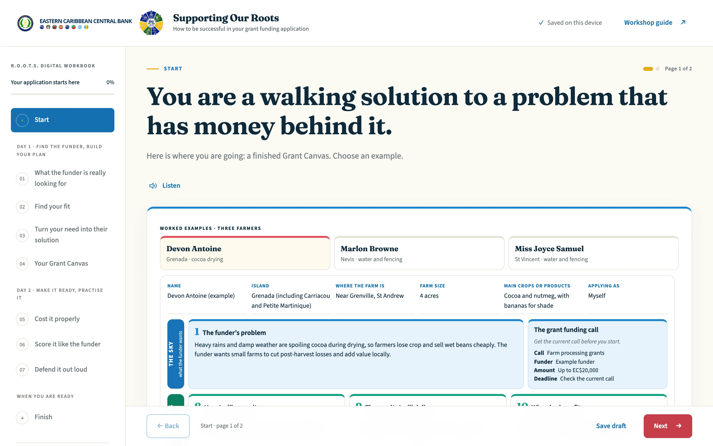 Screenshot of Grant Canvas framework