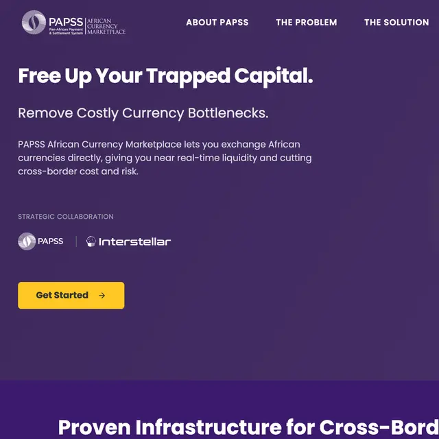 Screenshot of the PAPSS African Currency Marketplace website