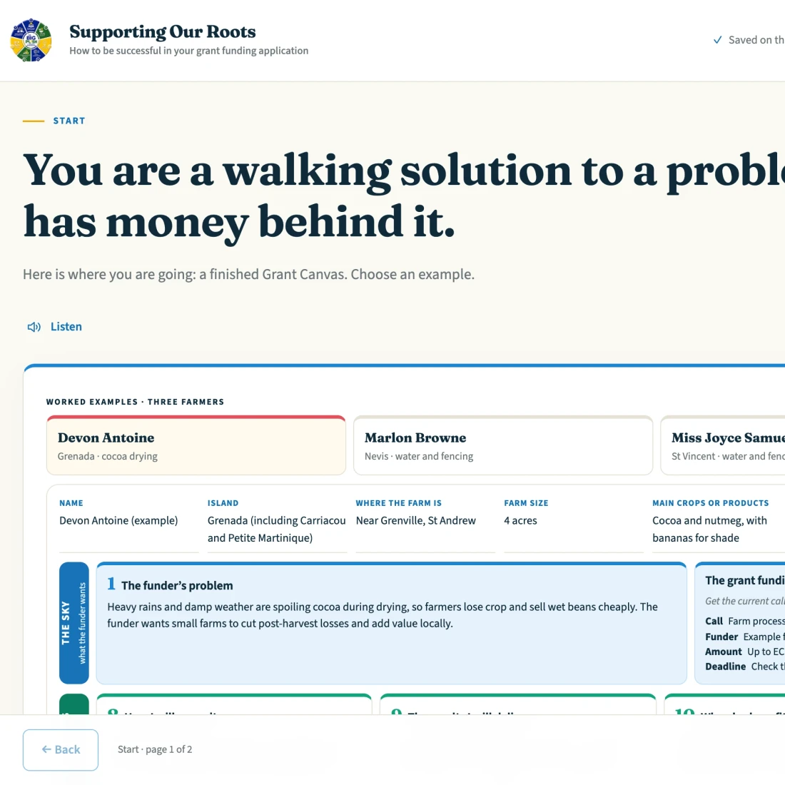 Screenshot of the Supporting Our Roots workshop site
